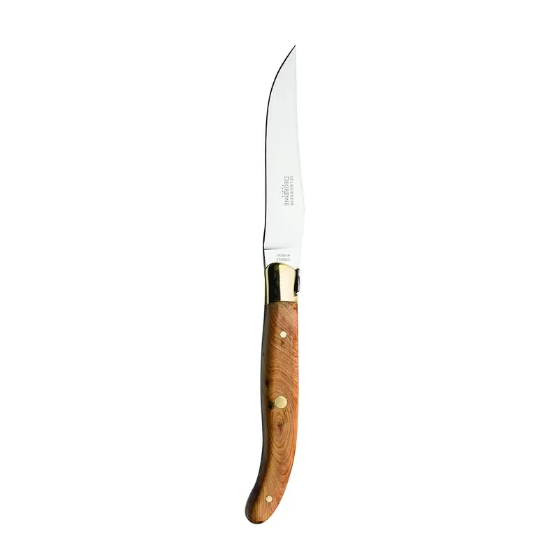 Degrenne Laguiole Steak Knife Olive Wood Brass Bolster - 230 mm - 9 '' 1/16