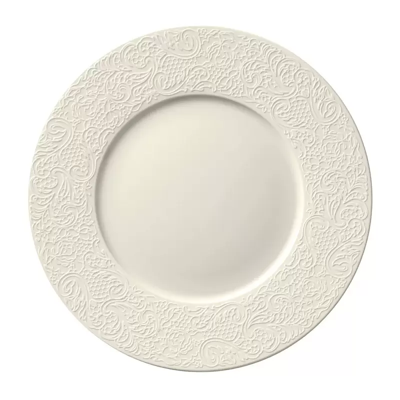 Degrenne Collection L Couture Ivoire Round Dinner Plate W/Wide Rim - 28 cm - 11 in - Set of 6