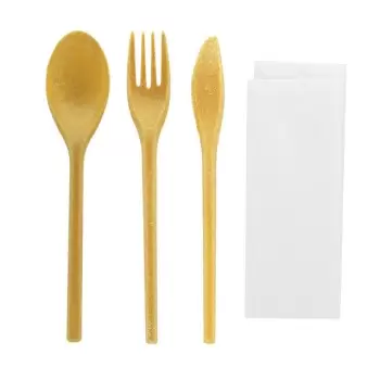 PacknWood Wood Fiber Composite Cutlery 4-1 Kit (Knife + Fork + Spoon + Napkin) - 7.08'' - 250 pcs