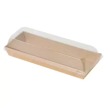 PacknWood Sushi Box in Kraft With Pet Lid - Base: 14oz 8.5 x 3 x 1'' LiDiam. - 300 pcs