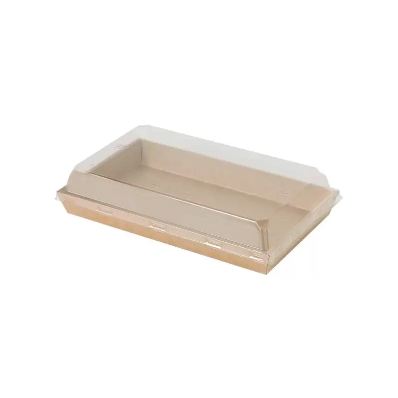 PacknWood Sushi Box in Kraft With Pet Lid - Base: 26oz 8.66 x 5.3 x 1'' Li - 300 pcs