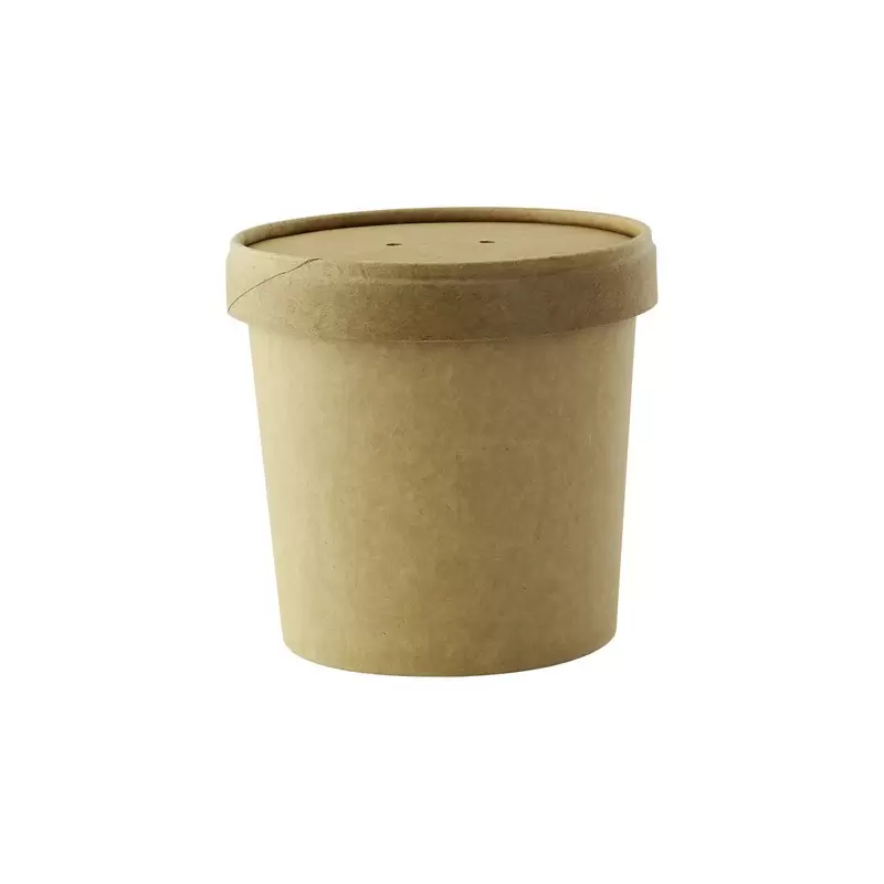 PacknWood Brown Kraft Soup Cup With Kraft Lid Included - 12oz Diam.3.5'' H:3.4'' - 250 pcs