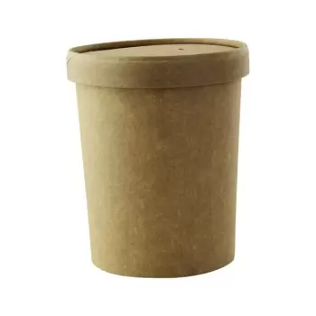 PacknWood Brown Kraft Soup Cup With Kraft Lid Included - 24 Oz - Diam.4.5'' H: 4.4'' - 250 Pcs - 250 pcs