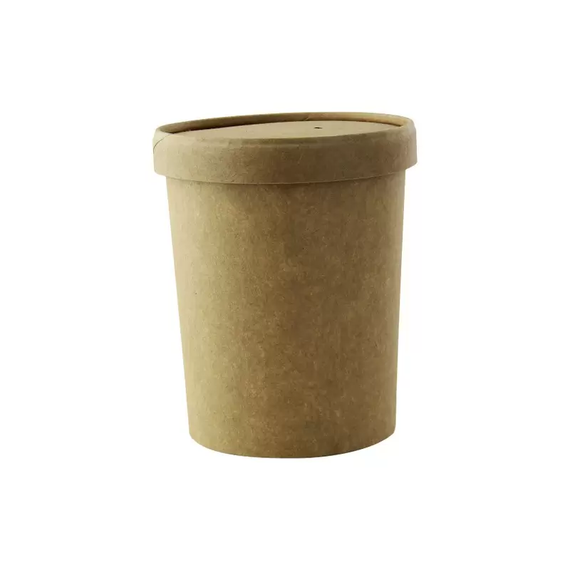 PacknWood Brown Kraft Soup Cup With Kraft Lid Included - 24 Oz - Diam.4.5'' H: 4.4'' - 250 Pcs - 250 pcs