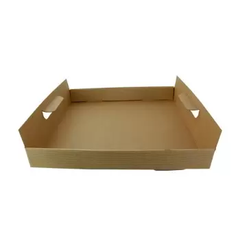 PacknWood Kraft Paper Tray With Handles - 15 x 11 x 1.7'' - 100 pcs