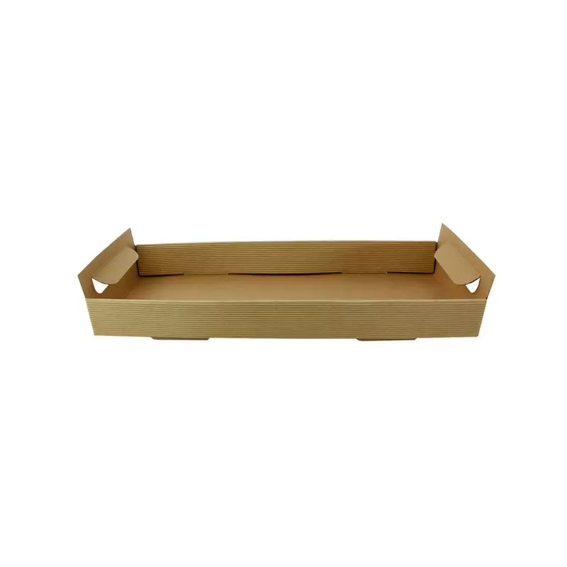 PacknWood Kraft Paper Tray With Handles - 15 x 6 x 1.7'' - 200 pcs