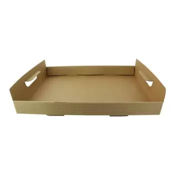 PacknWood Kraft Paper Tray With Handles - 12 x 12 x 1.7'' - 100 pcs