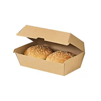 PacknWood Kraft Corrugated Hamburger Clamshell Take Out Box - 8.9 x 4.9 x 3.2'' - 200 Pcs - 200 pcs