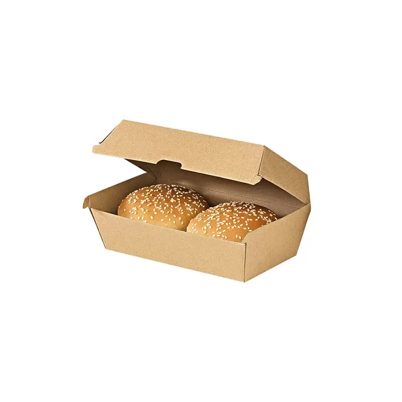 PacknWood Kraft Corrugated Hamburger Clamshell Take Out Box - 8.9 x 4.9 x 3.2'' - 200 Pcs - 200 pcs