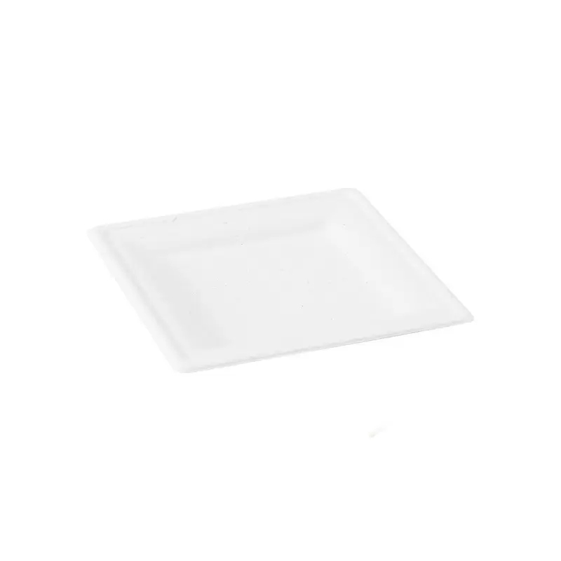 PacknWood Square White Sugarcane Plate - 7.8 x 7.8'' - 500 Pcs - 500 pcs