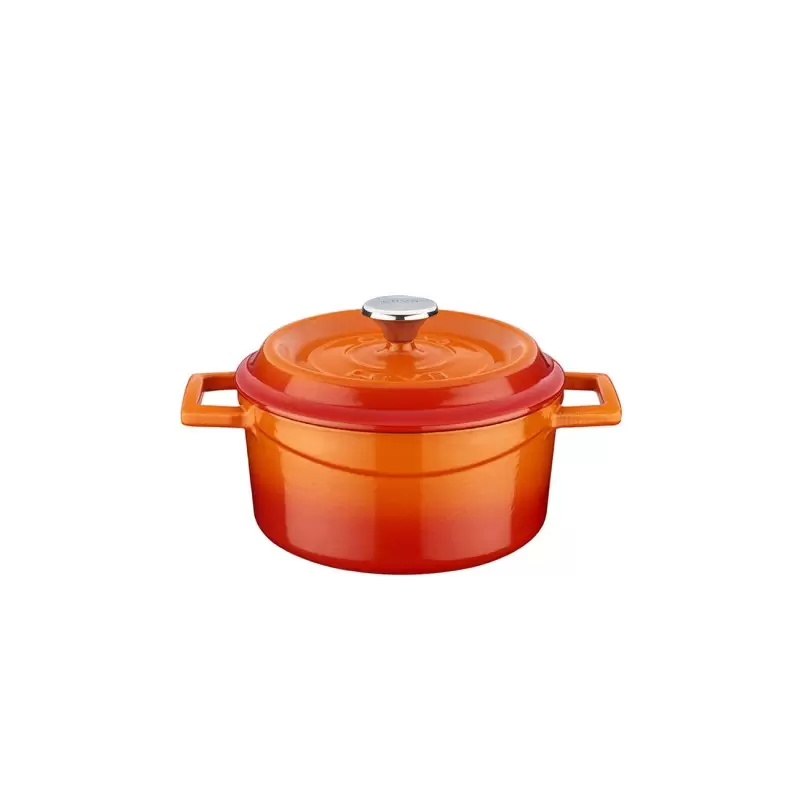 Turgla Cast Iron dia.5.5" h:2" 26 oz. Round Orange Cast Iron Dutch Oven