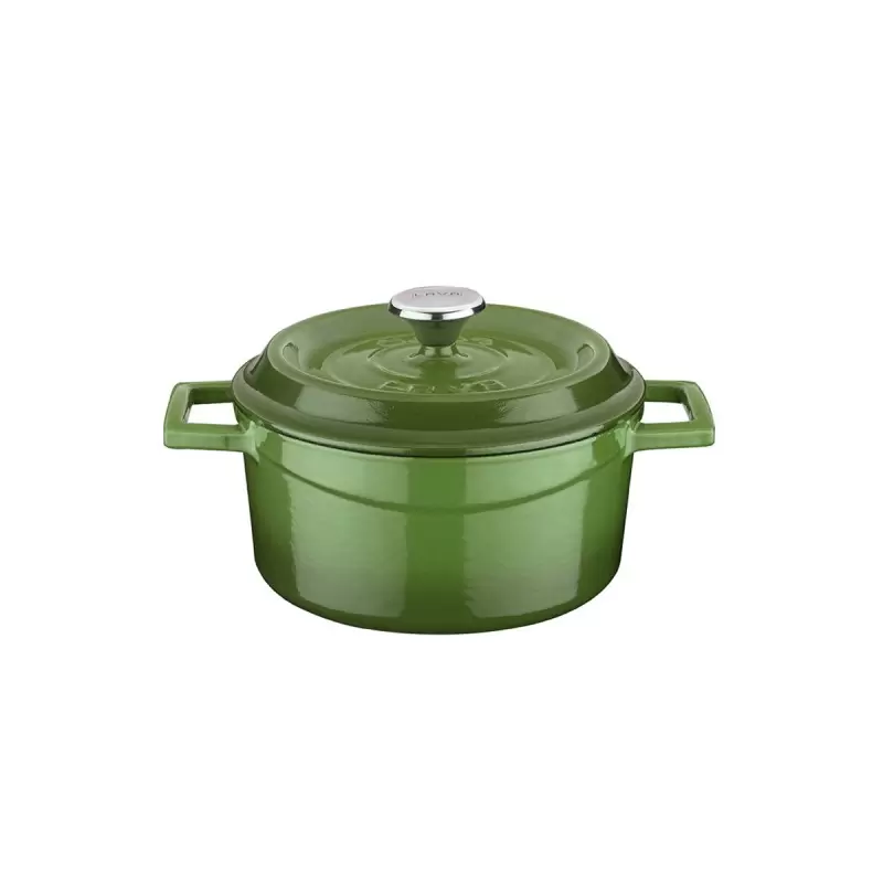 Turgla Cast Iron dia.5.5" h:2" 26 oz. Round Green Cast Iron Dutch Oven