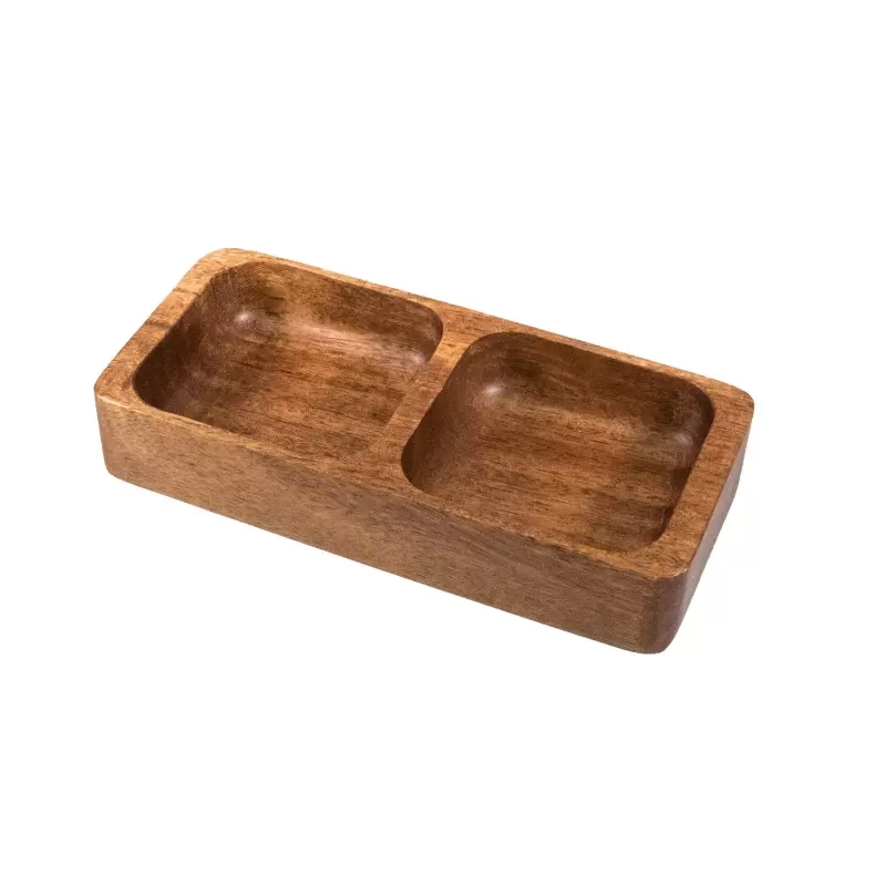 Premium Acacia Dishwasher-Safe Wood Double Bowl For Bar Snacks - 7.125" x 3.25" - Made in USA