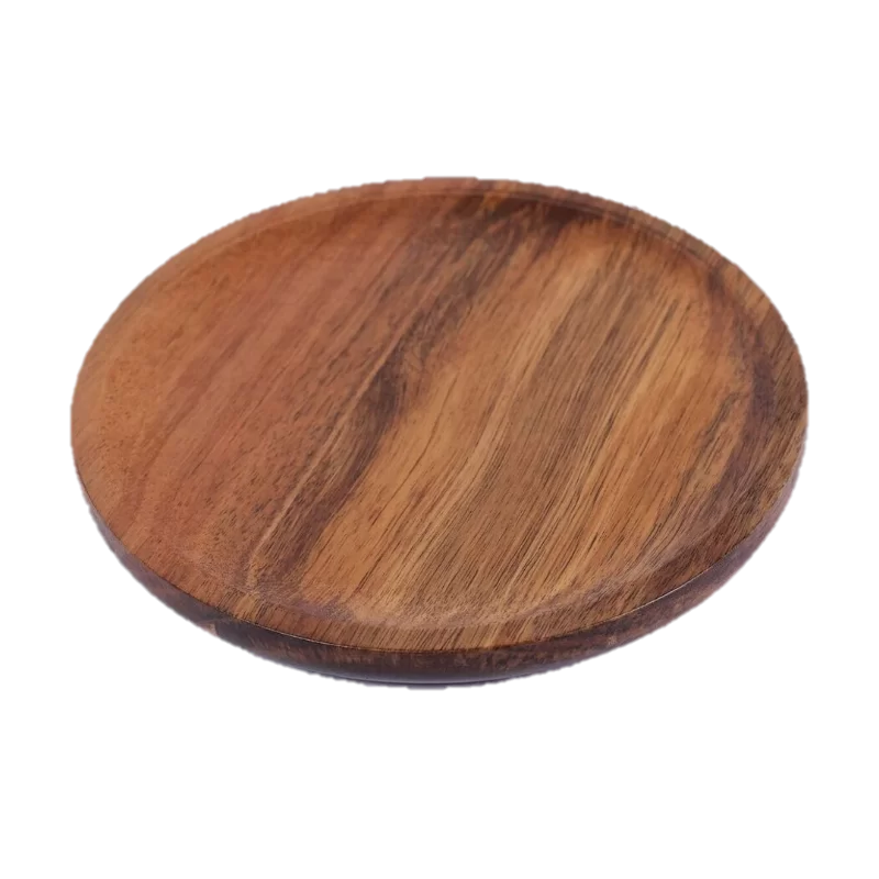 Premium Acacia Dishwasher-Safe Wood Medium Appetizer Plate Round - 10.5" 5/8" Thick - Made in USA