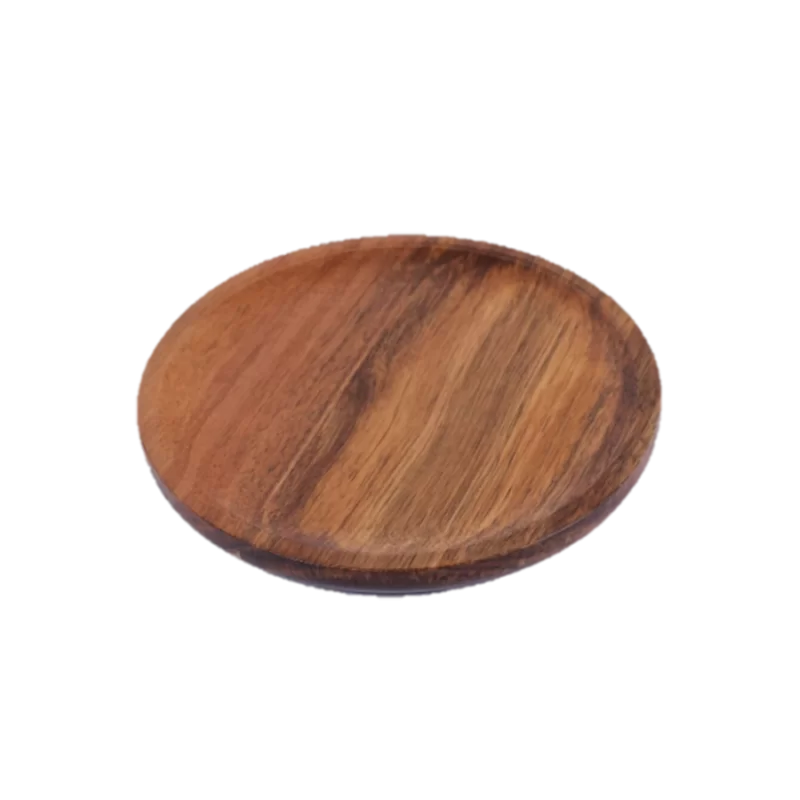 Premium Acacia Dishwasher-Safe Wood Mini Appetizer Plate Round - 7" 5/8" Thick - Made in USA