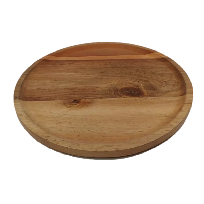 Premium Acacia Dishwasher-Safe Wood Mini Appetizer Plate Round - 8" 5/8" Thick - Made in USA