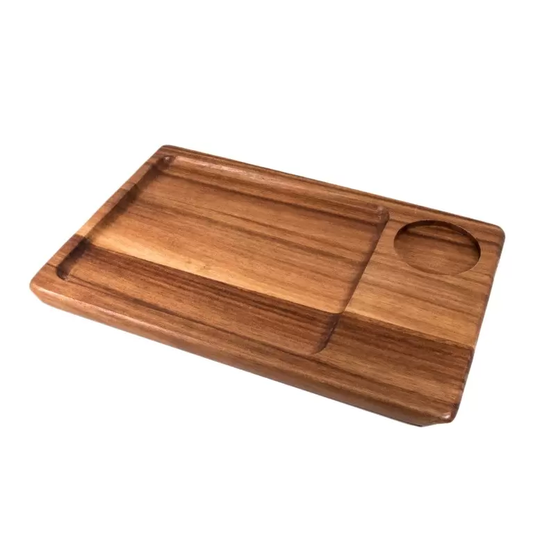 Premium Acacia Dishwasher-Safe Wood Medium Plate With Ramekin Hole - 12" x 8" - Made in USA