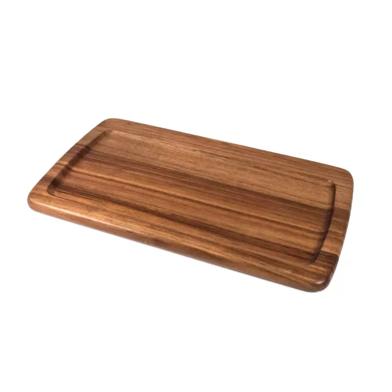 Premium Acacia Dishwasher-Safe Wood Medium Plate - 14" x 8" - Made in USA