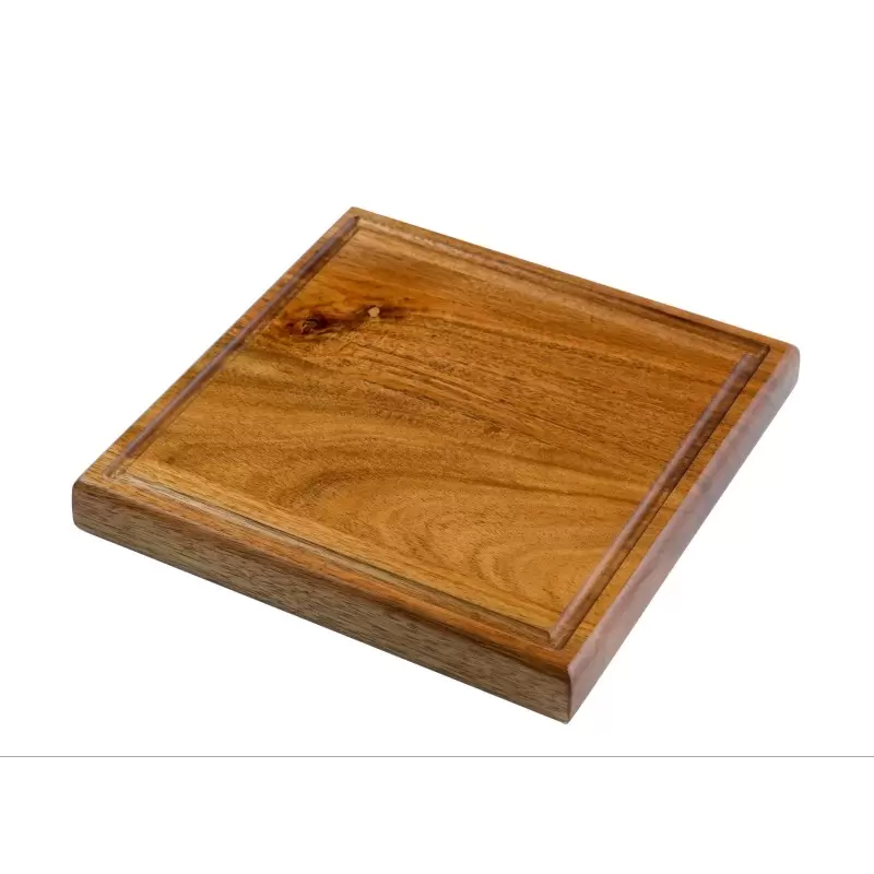 Premium Acacia Dishwasher-Safe Wood Mini Chop Block With Juice Groove - 10" x 10" 1.25" Thick - Made in USA