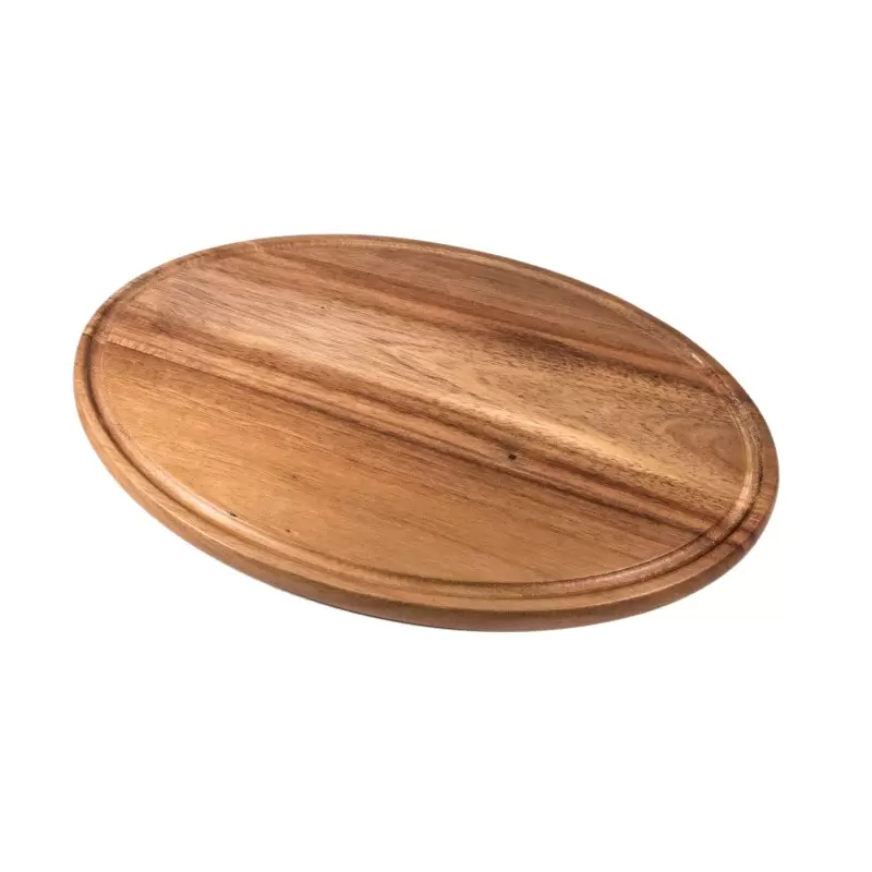 Premium Acacia Dishwasher-Safe Wood Oval Serving Board With Juice Groove - 14.5" x 10.5" - Made in USA