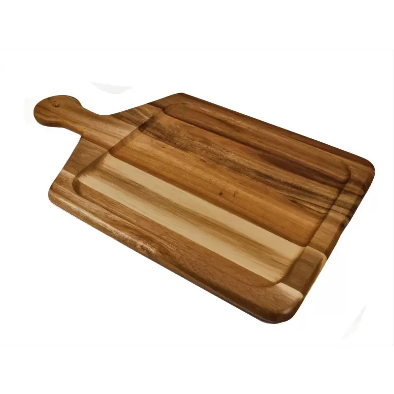 Premium Acacia Dishwasher-Safe Wood Wide Paddle Board With Trough - 17" x 10" - Made in USA