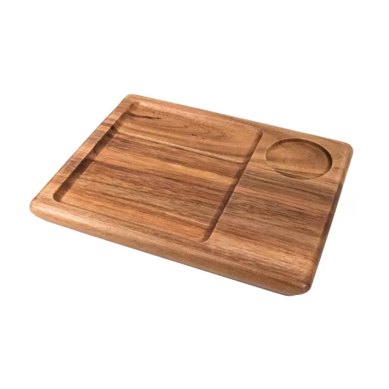 Premium Acacia Dishwasher-Safe Wood Medium Plate With Recess Hole - 10" x 8" - Made in USA