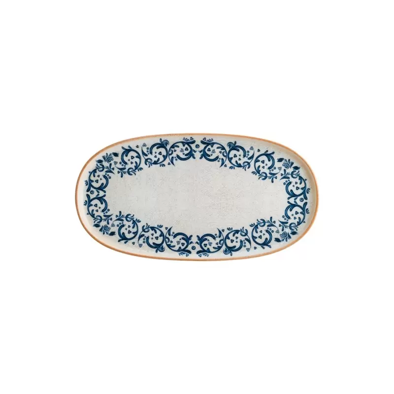 Turgla Bone China Viento 13" x 9" x h:0.75" Oval Decorated Porcelain Platter