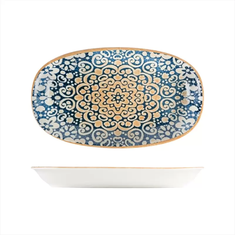 Turgla Bone China Alhambra 7.5" x 4.25" x h:1" Oval Decorated Porcelain Platter