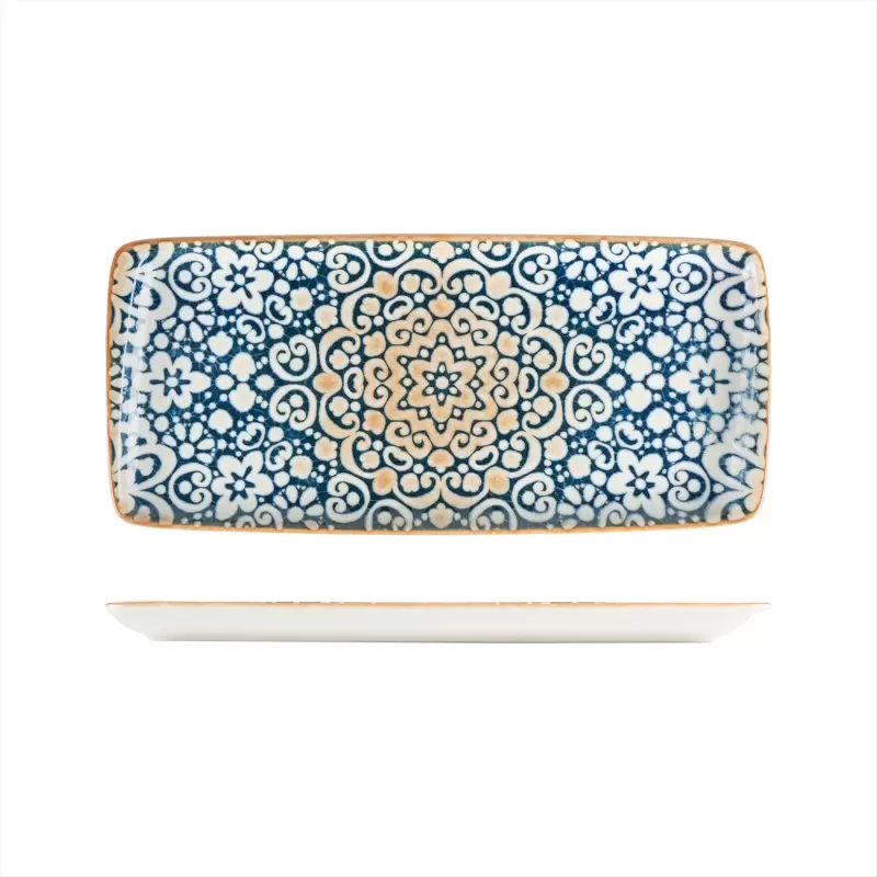 Turgla Bone China Alhambra 13.5" x 6" x h:0.75" Rectangular Decorated Porcelain Platter