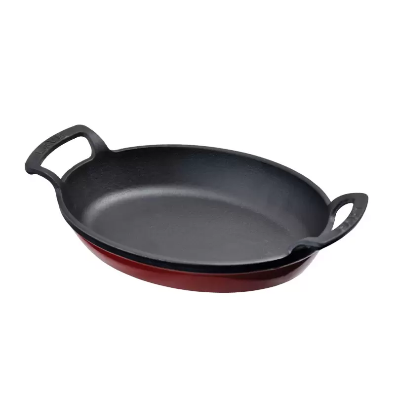 Turgla Cast Iron 9" x 6.75" x h:2.5" Oval Red Cast Iron Pan