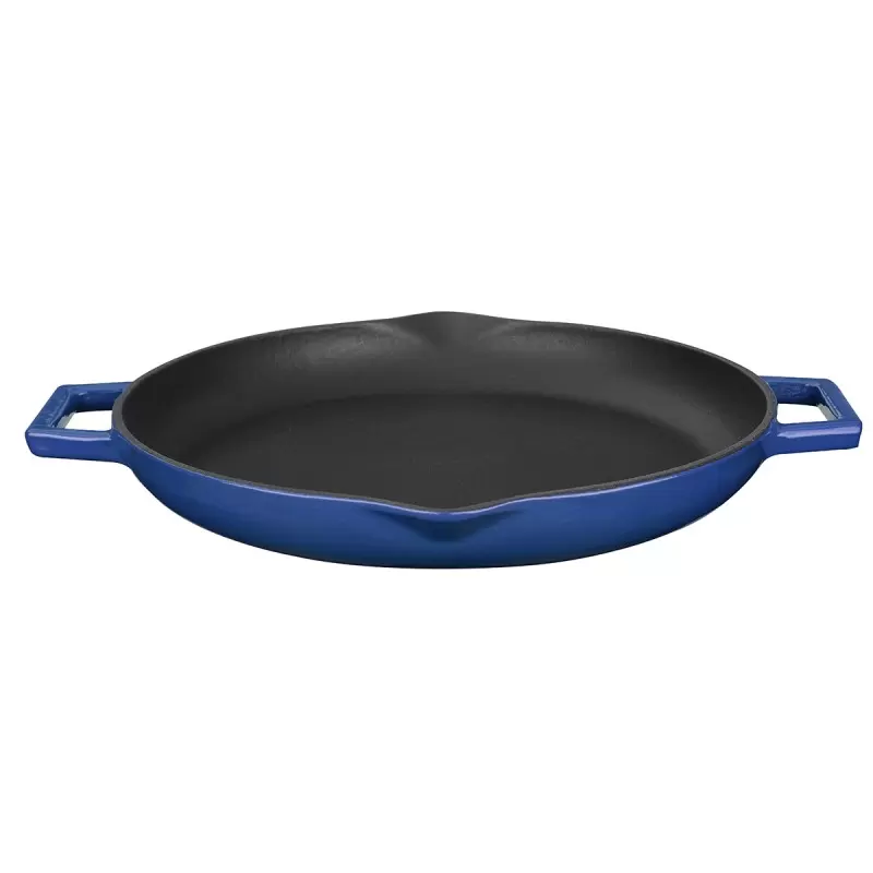 Turgla Cast Iron dia.11.75" h:2" 3 qt. Round Blue Cast Iron Pan