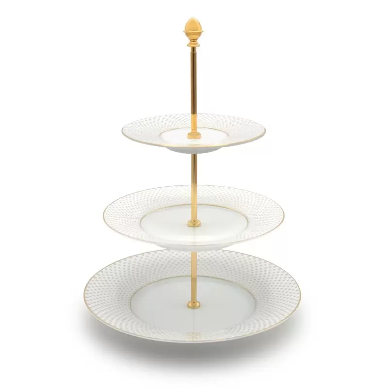 Jil Coquet Rosace - Gold Tiered Cake Platter 3 Levels (Dinner + Dessert + B&B) Golden Rod & Seed Lid