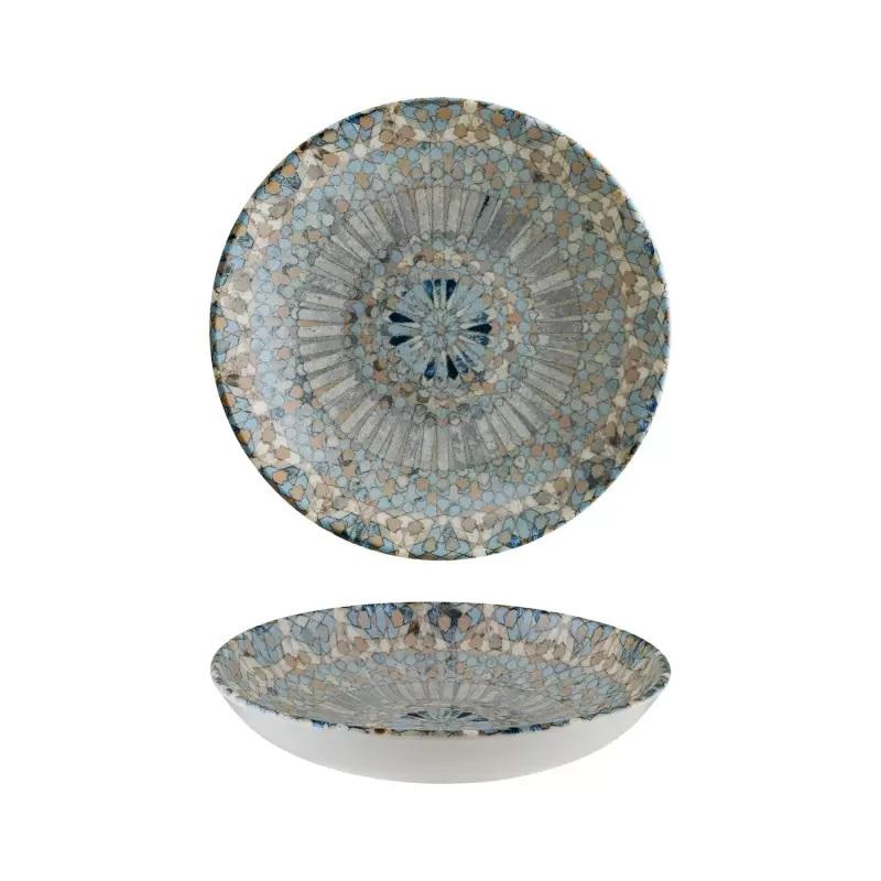 Turgla Bone China Luca Mosaic Matte dia.11" h:2.5" 57 oz. Round Decorated Porcelain Bowl