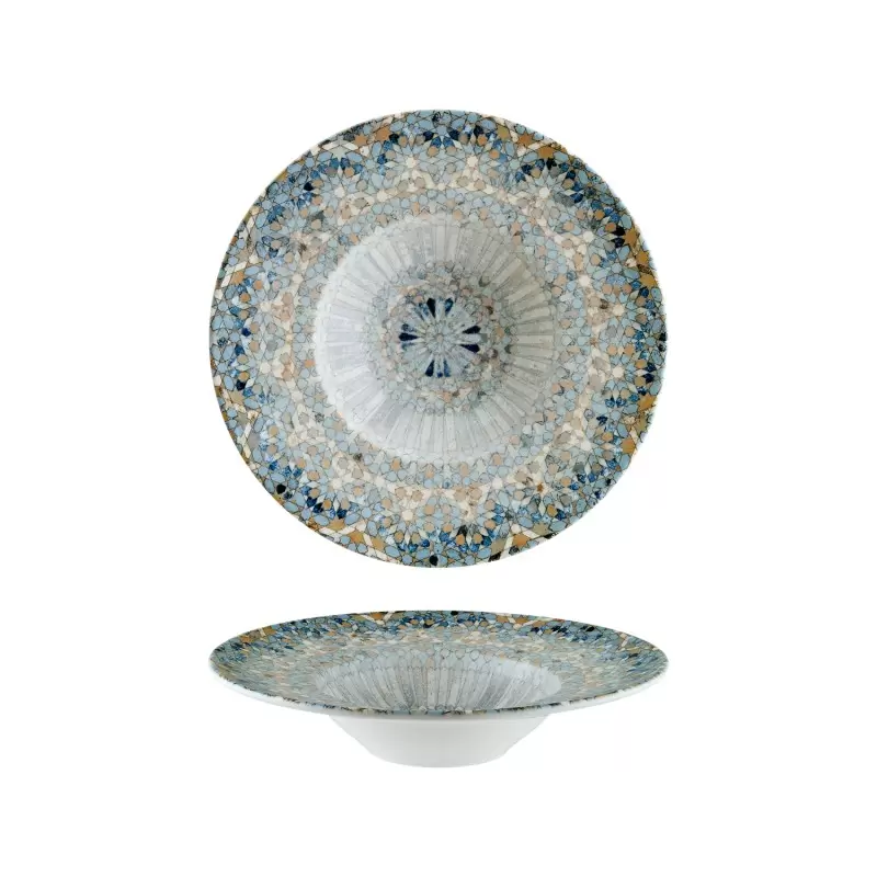 Turgla Bone China Luca Mosaic Matte dia.11" h:2.5" 14 oz. Round Decorated Porcelain Bowl