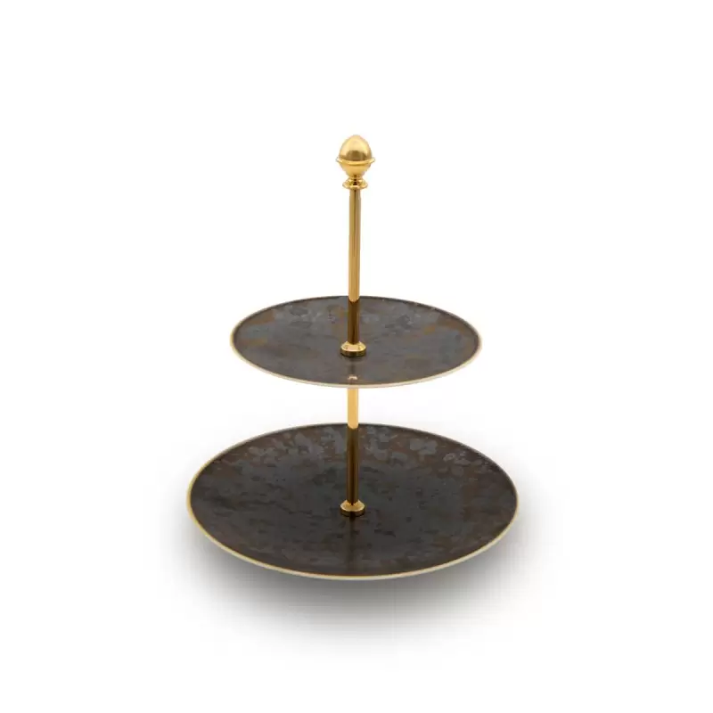 Jaune de Chrome Aguirre Tiered Cake Platter 2 Levels (Dessert + B&B) Golden Rod & Seed Lid