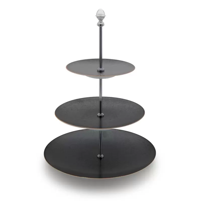 Jaune de Chrome Bora Bora Tiered Cake Platter 3 Levels (Dinner + Dessert + B&B) Chromium Rod & Seed Lid