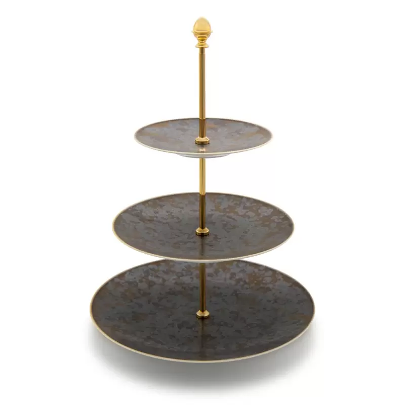 Jaune de Chrome Aguirre Tiered Cake Platter 3 Levels (Dinner + Dessert + B&B) Golden Rod & Seed Lid