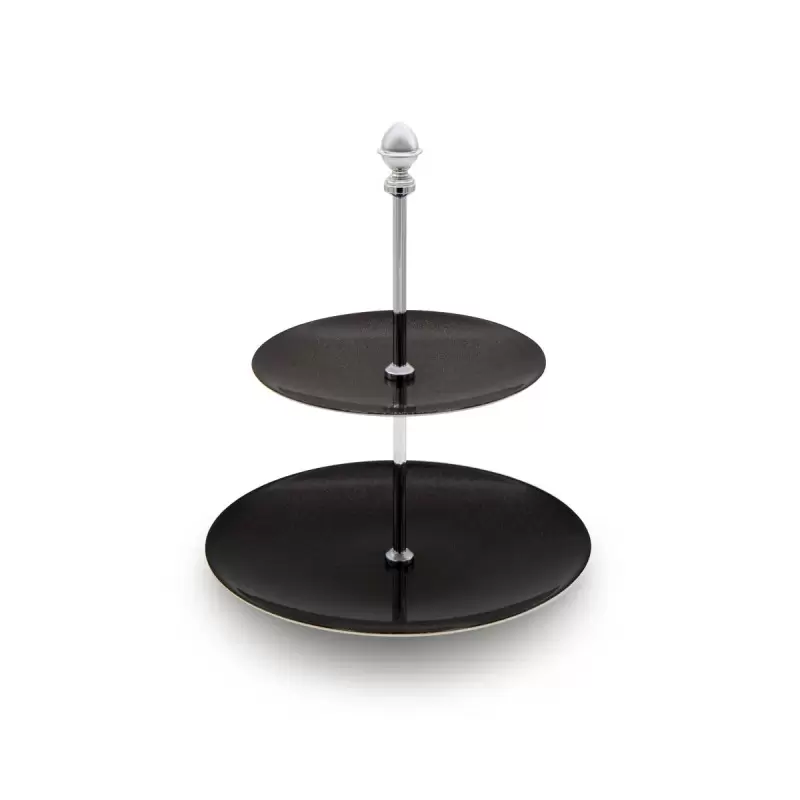 Jaune de Chrome Spangled Black Tiered Cake Platter 2 Levels (Dessert + B&B) Chromium Rod & Seed Lid