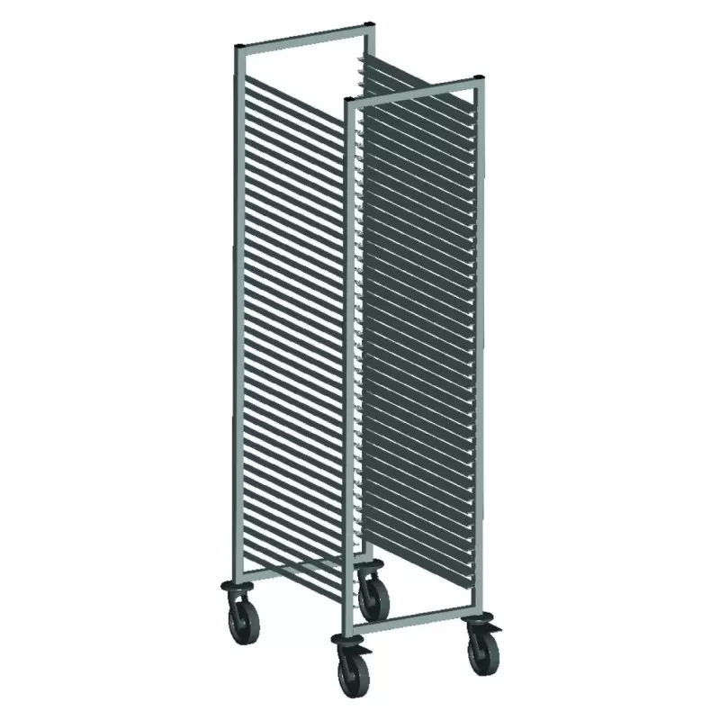 Stainless Steel Baker Trolley Rolling Cart Rack with Scaled Shelves for Chocolate Production - 30 Shelves - 40 cm Side Entrance