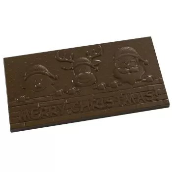 Polycarbonate Merry Christmas Chocolate Tablet Mold - 150 mm x 75 mm x 8 mm - 84gr - 3 cavity