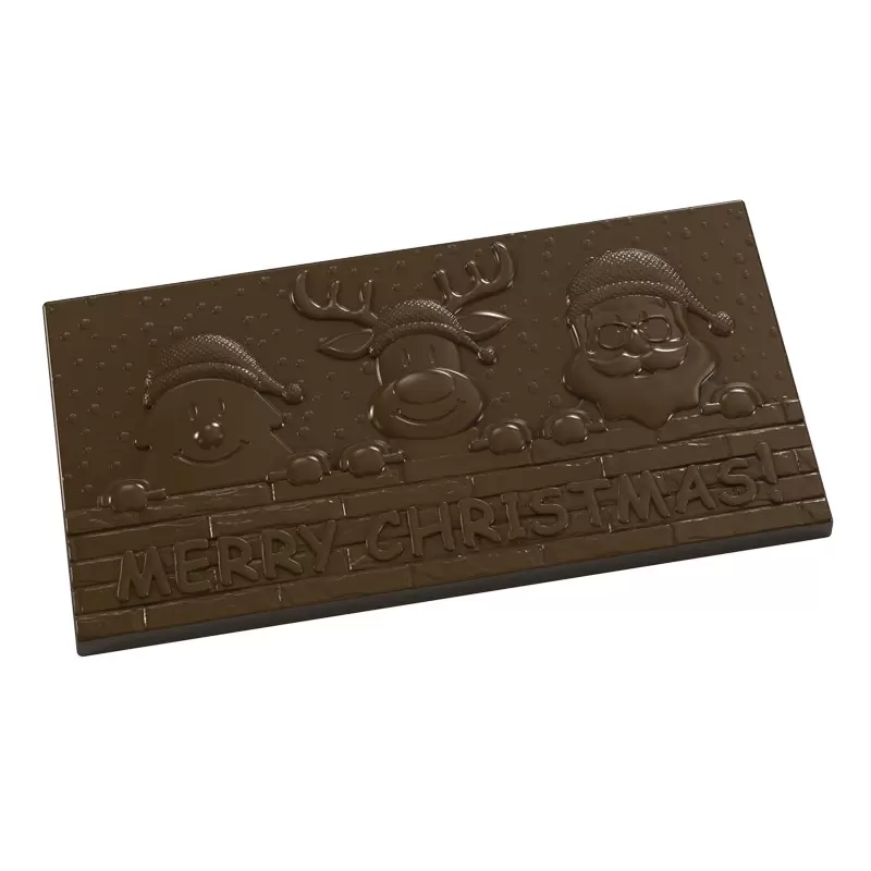 Polycarbonate Merry Christmas Chocolate Tablet Mold - 150 mm x 75 mm x 8 mm - 84gr - 3 cavity