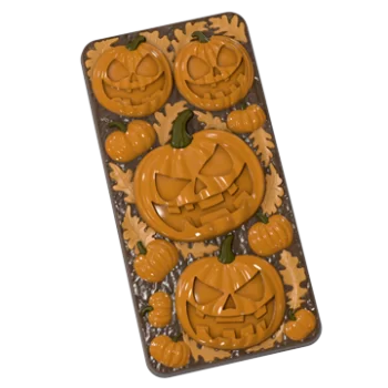 Polycarbonate Jack-o-Lantern Pumpkin Chocolate Tablet Mold - 150 mm x 75 mm x 12 mm - 100gr - 3 cavity