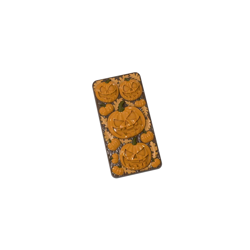 Polycarbonate Jack-o-Lantern Pumpkin Chocolate Tablet Mold - 150 mm x 75 mm x 12 mm - 100gr - 3 cavity