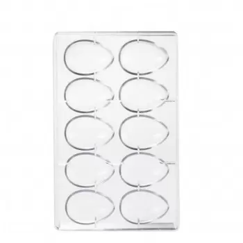 Polycarbonate Smooth Oval Egg Chocolate Mold - 44 mm x 64 mm - 25gr - 10 cavity