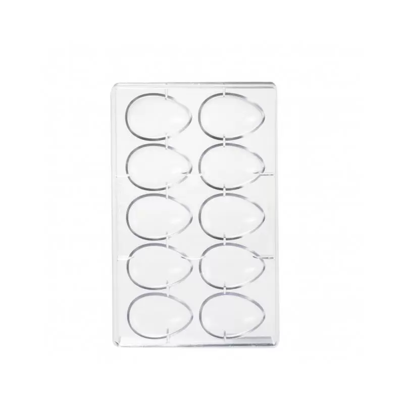 Polycarbonate Smooth Oval Egg Chocolate Mold - 44 mm x 64 mm - 25gr - 10 cavity