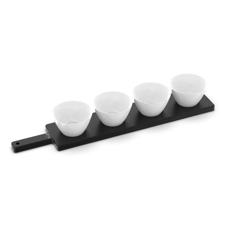 Moa Tagliere Modern Wood Display Board 650x120 Black with 4 White Bowls