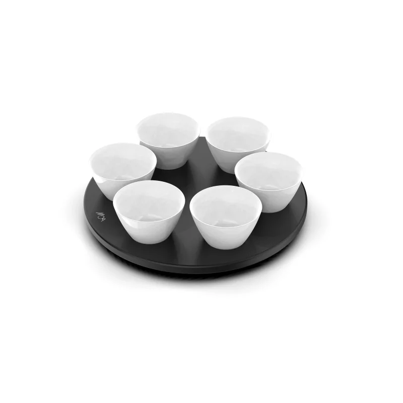 Moa Tagliere Modern Wood Display Board Diameter 400 Black with 6 White Bowls