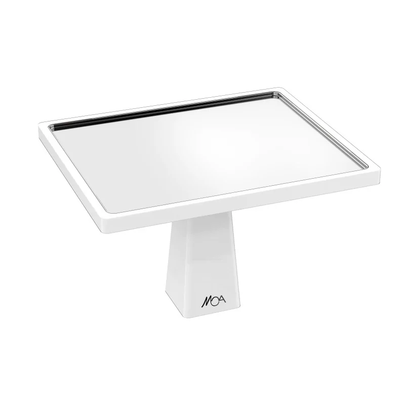 Moa Alzatina Modern Wood Display Riser 346x286 H.220 White with Elements Modern Stainless Steel Tray