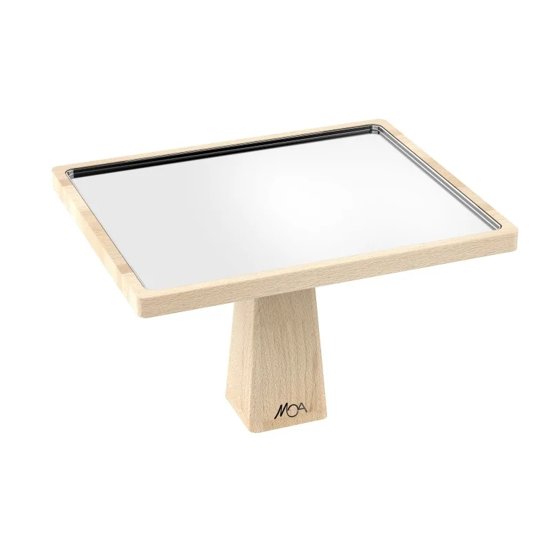 Moa Alzatina Modern Wood Display Riser 346x286 H.220 Beech with Elements Modern Stainless Steel Tray