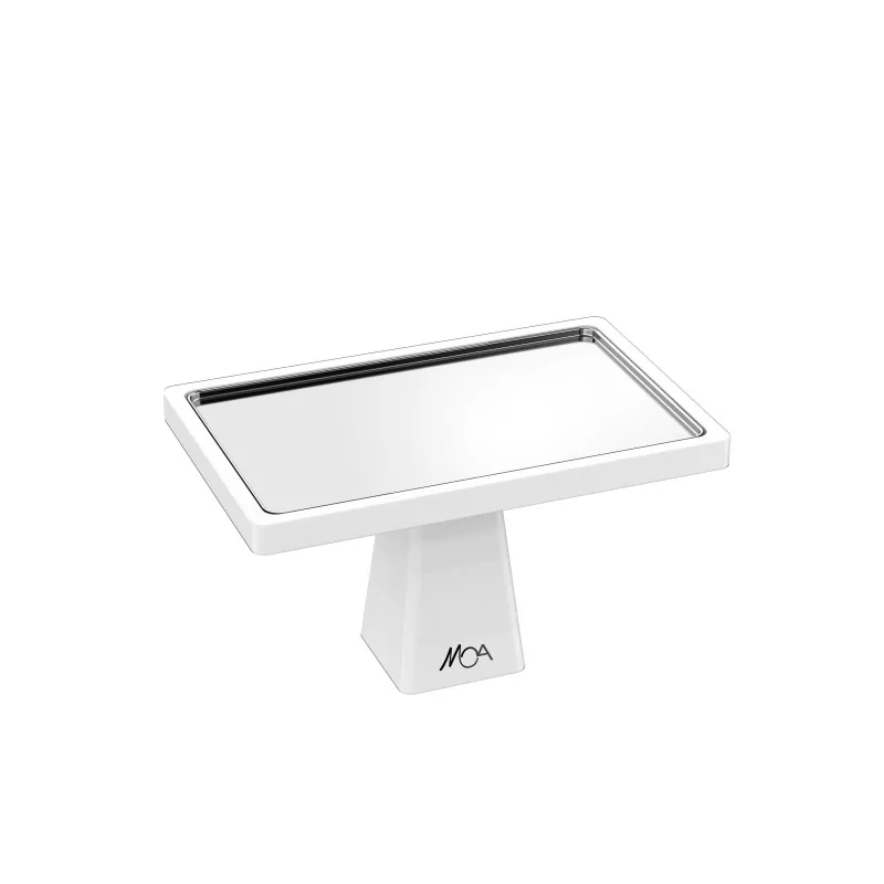 Moa Alzatina Modern Wood Display Riser 248x182 H.160 White with Elements Modern Stainless Steel Tray